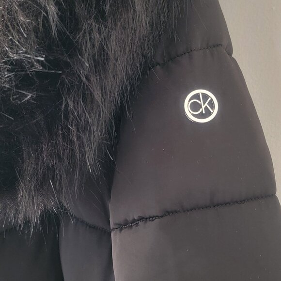 Calvin Klein Puffer Coat w/Attached Bib Hooded Faux Fur Jacket - Picture 9 of 16